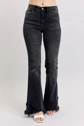 High Waist Flare W/ Mock Fray Tulip Hem Plus Size Judy Blue BK 0(24)